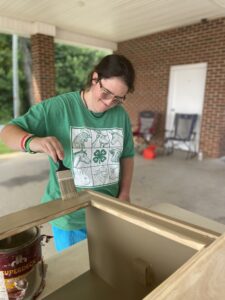 4-H'er painting a wooden raised bed for a garden