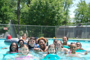 youth group in a swimming pool