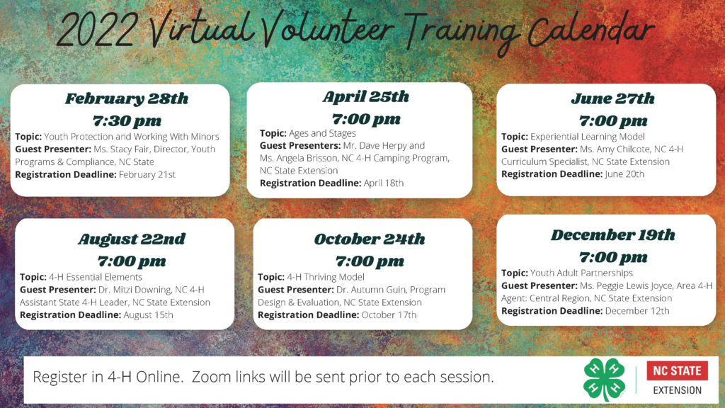 Virtual Volunteer Training Calendar