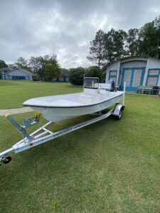 Photo of a small boat on a trailer.