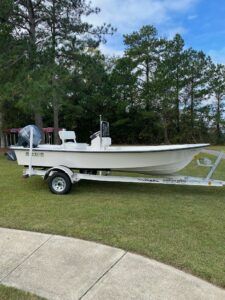 Photo of a small boat on a trailer.